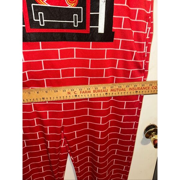 Christmas Pajamas One Piece Zip Suit Light Chimney Stockings Adult Large Red ugl - Picture 5 of 7